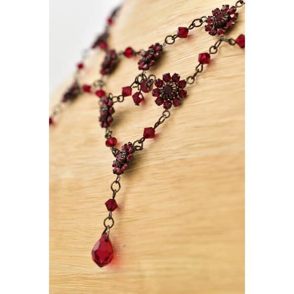 Bellagio USA Crystal Collar Bib Necklace Red Rhinestone Y Drop Signed 90s BinBN - Picture 11 of 12